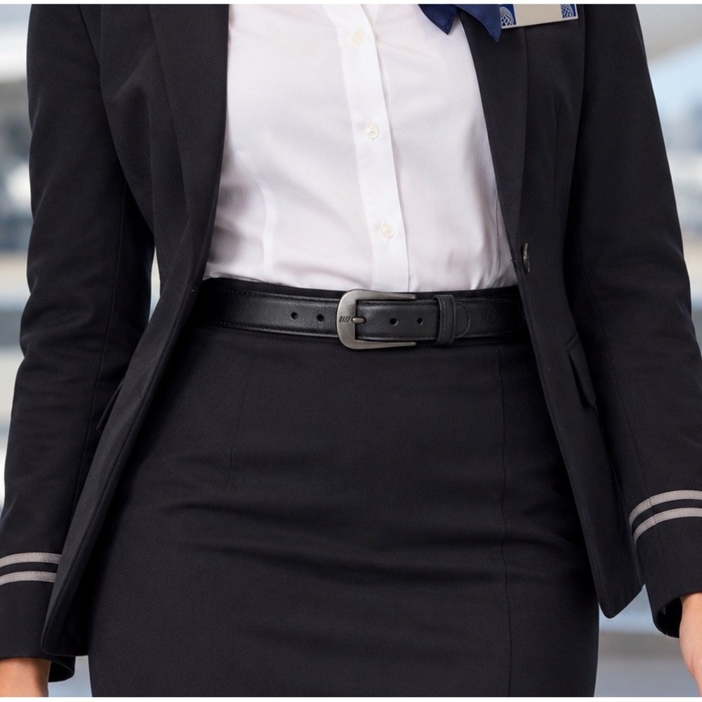 United Airlines Flight Attendant Uniform Belt Leather Size 26 Tulip Logo 2002-10